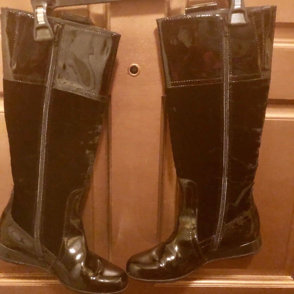 Botticelli Black Patent Leather Low Wedge Boots 35